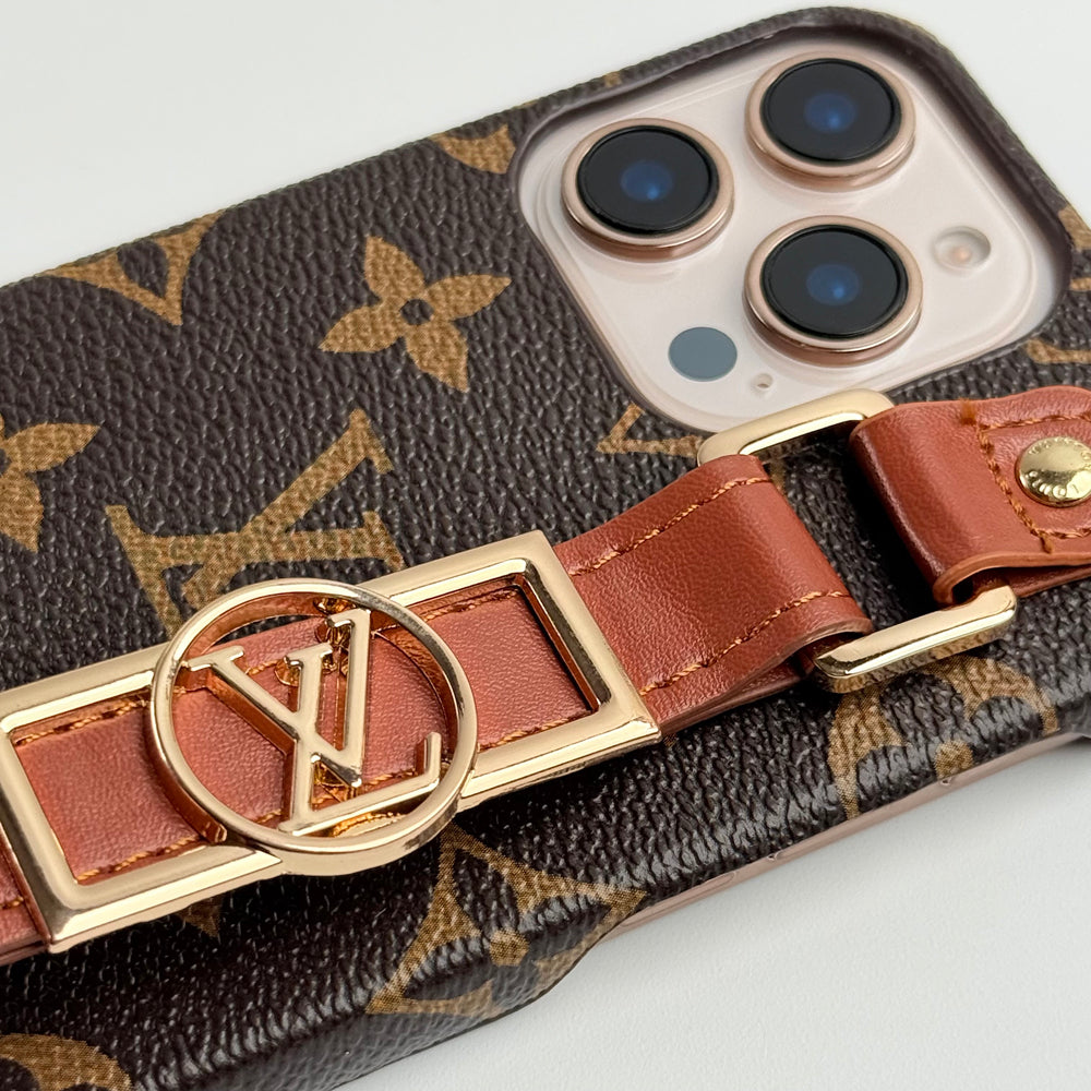 iPhone 16 Pro Max Luxury Brand Belt Hand Strap Cover Case