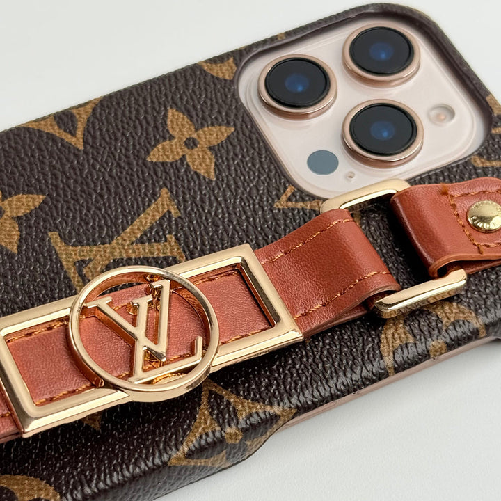 iPhone 16 Pro Max Luxury Brand Belt Hand Strap Cover Case