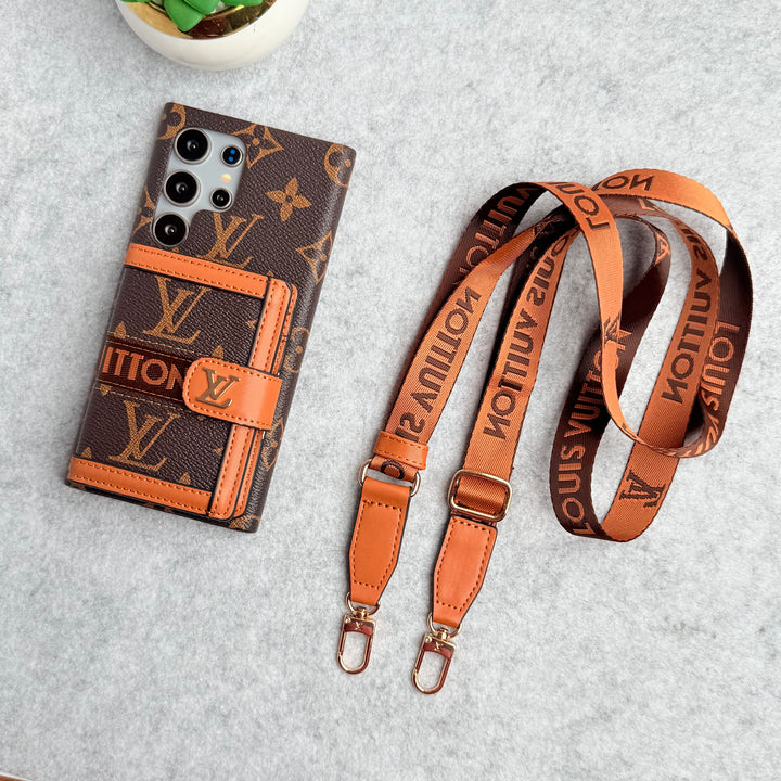 Samsung Galaxy S24 Ultra Luxury Brand Cardholder Crossbody Sling Strap Case