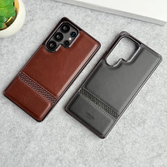 Samsung Galaxy S25 Ultra Textured Stripe PU Leather Side Chrome Case Cover