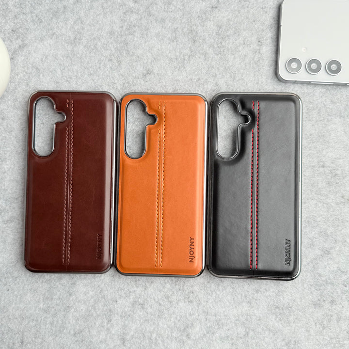 Samsung Galaxy S25 PU Leather Middle Stitch Side Chrome Case Cover