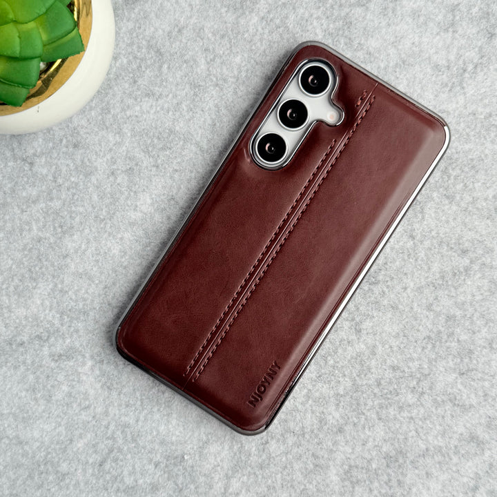 Samsung Galaxy S25 PU Leather Middle Stitch Side Chrome Case Cover