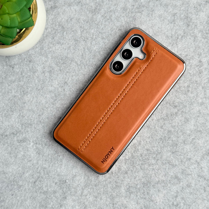 Samsung Galaxy S25 PU Leather Middle Stitch Side Chrome Case Cover