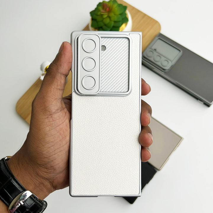 Samsung Galaxy Z Fold 5 Leather Cover With Camera Protective Shetter