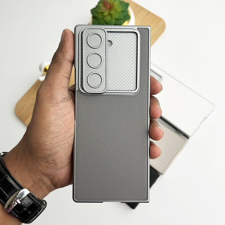 Samsung Galaxy Z Fold 5 Leather Cover With Camera Protective Shetter