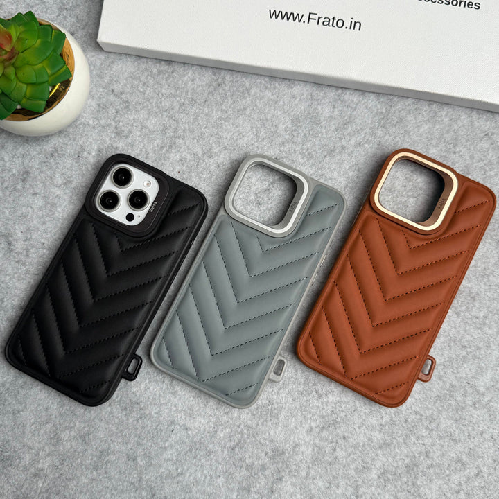 iPhone 15 Pro PUFF Leather Metallic Camera Frame Case Cover