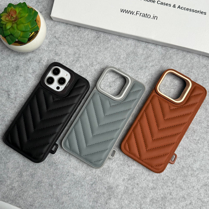 iPhone 15 Pro PUFF Leather Metallic Camera Frame Case Cover