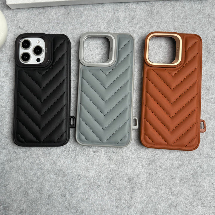 iPhone 15 Pro PUFF Leather Metallic Camera Frame Case Cover