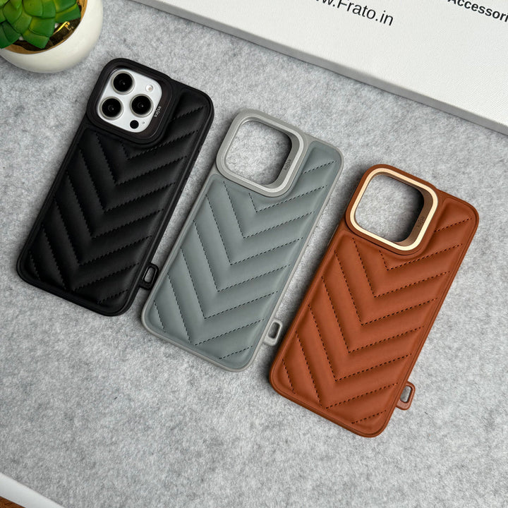iPhone 15 Pro PUFF Leather Metallic Camera Frame Case Cover