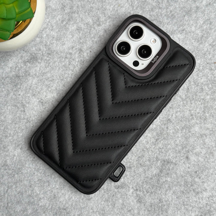iPhone 15 Pro PUFF Leather Metallic Camera Frame Case Cover