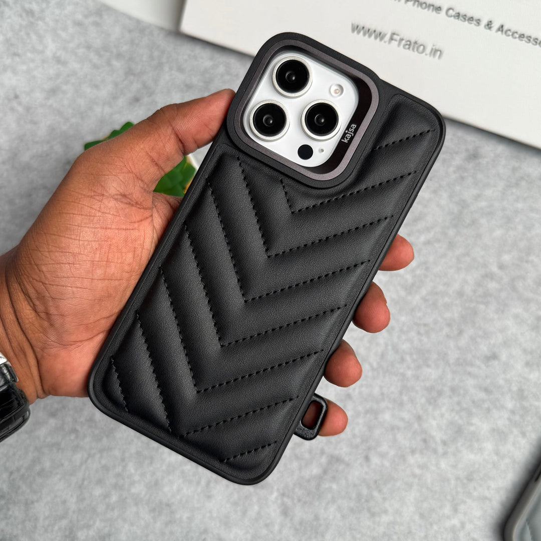 iPhone 15 Pro PUFF Leather Metallic Camera Frame Case Cover