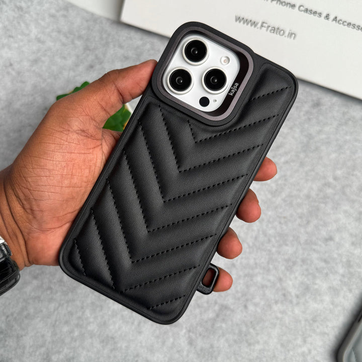 iPhone 15 Pro PUFF Leather Metallic Camera Frame Case Cover