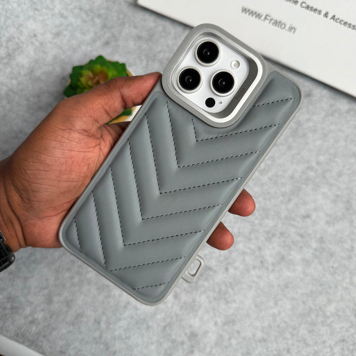 iPhone 15 Pro PUFF Leather Metallic Camera Frame Case Cover