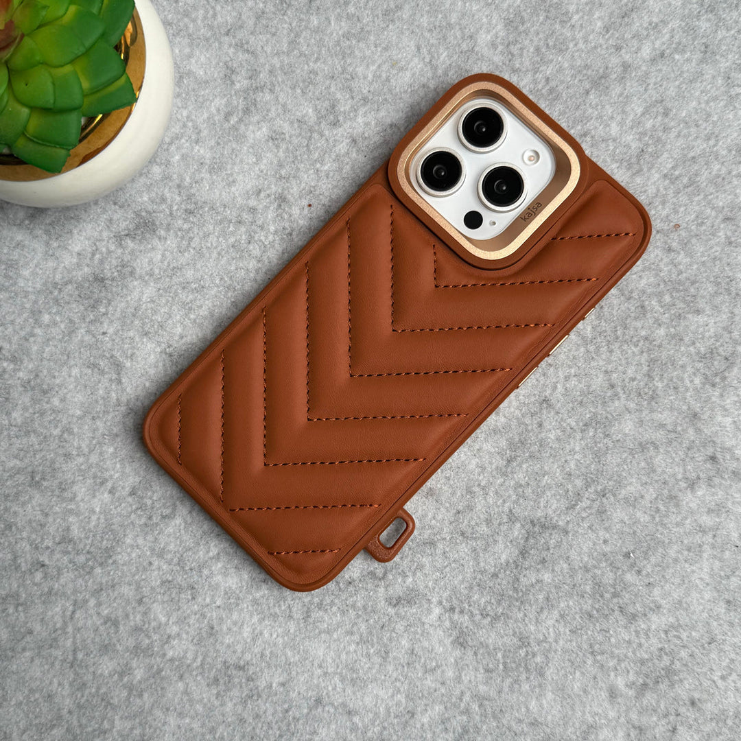 iPhone 15 Pro PUFF Leather Metallic Camera Frame Case Cover