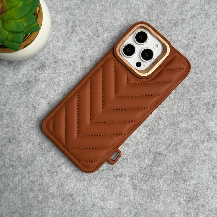 iPhone 15 Pro PUFF Leather Metallic Camera Frame Case Cover