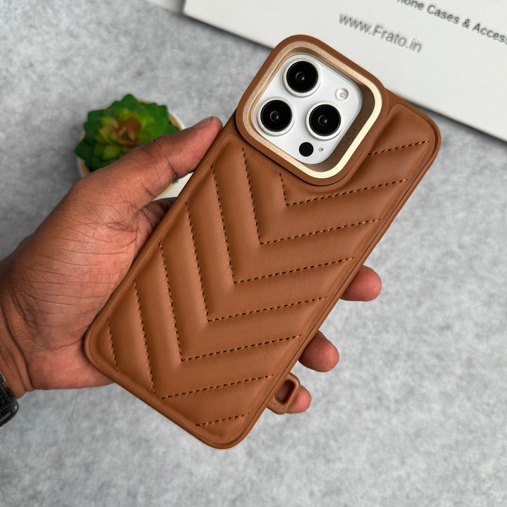 iPhone 15 Pro PUFF Leather Metallic Camera Frame Case Cover