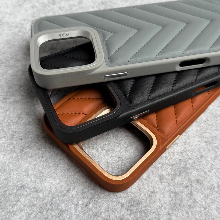 iPhone 15 Pro PUFF Leather Metallic Camera Frame Case Cover