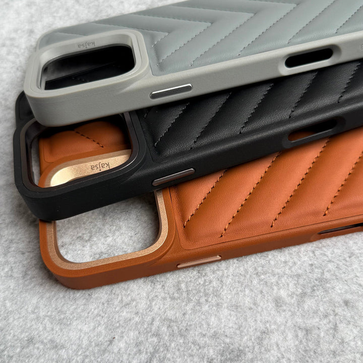 iPhone 15 Pro PUFF Leather Metallic Camera Frame Case Cover