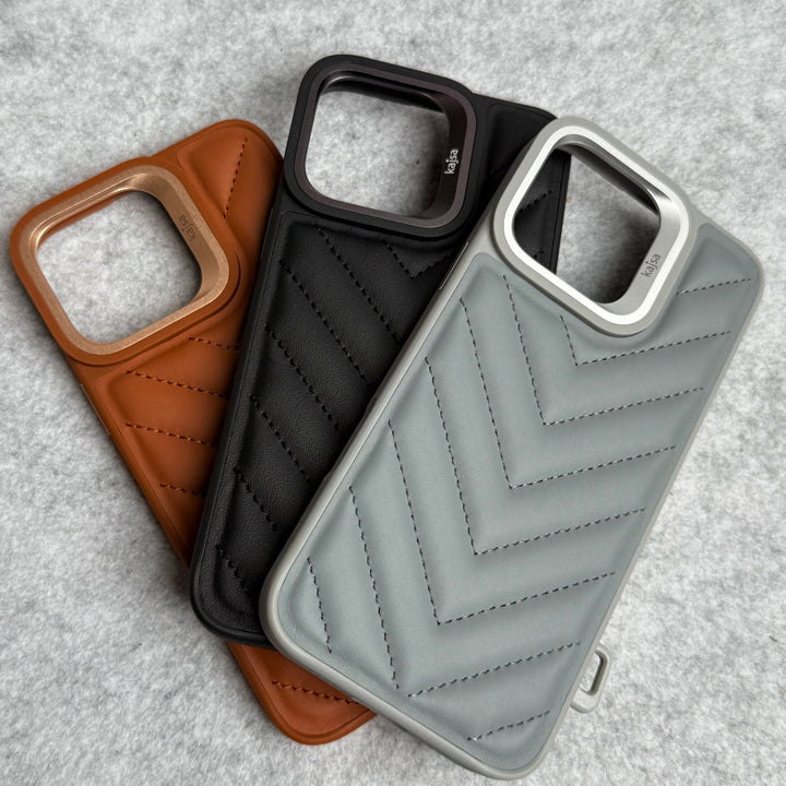 iPhone 15 Pro PUFF Leather Metallic Camera Frame Case Cover