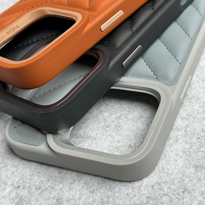 iPhone 15 Pro PUFF Leather Metallic Camera Frame Case Cover