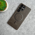 Samsung Galaxy S25 Ultra Metallic Textured Leather MagSafe Ring Case Cover