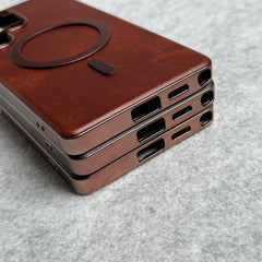 Samsung Galaxy S24 Ultra Metallic Textured Leather MagSafe Ring Case Cover