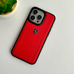 iPhone 15 Series FR Stitched PU Leather Case Cover (Red)