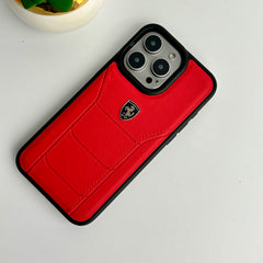 iPhone 15 Series FR Stitched PU Leather Case Cover (Red)