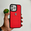 iPhone 15 Series FR Stitched PU Leather Case Cover (Red)