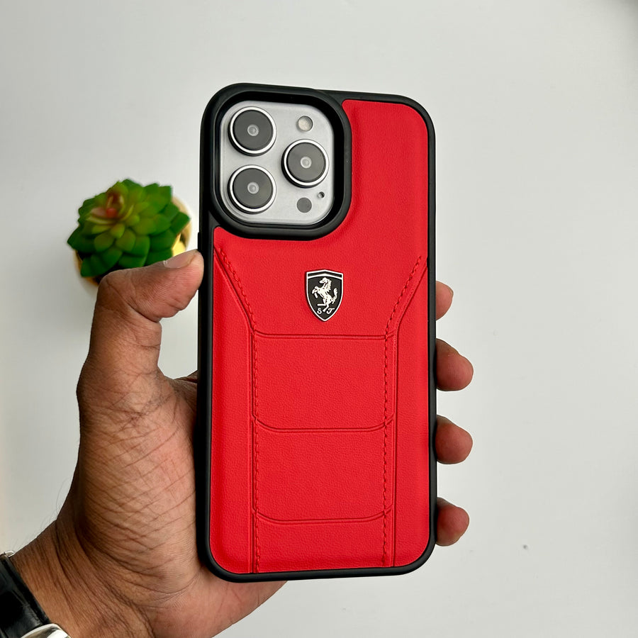 iPhone 15 Series FR Stitched PU Leather Case Cover (Red)