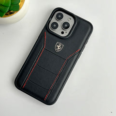iPhone 15 Series FR Stitched PU Leather Case Cover (Black)