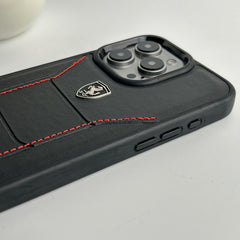 iPhone 15 Series FR Stitched PU Leather Case Cover (Black)