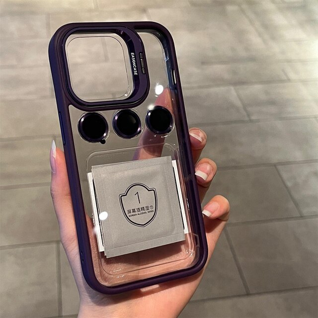 iPhone 15 Series Hollow Flipping Lens Bracket Case Cover ( Deep Purple )