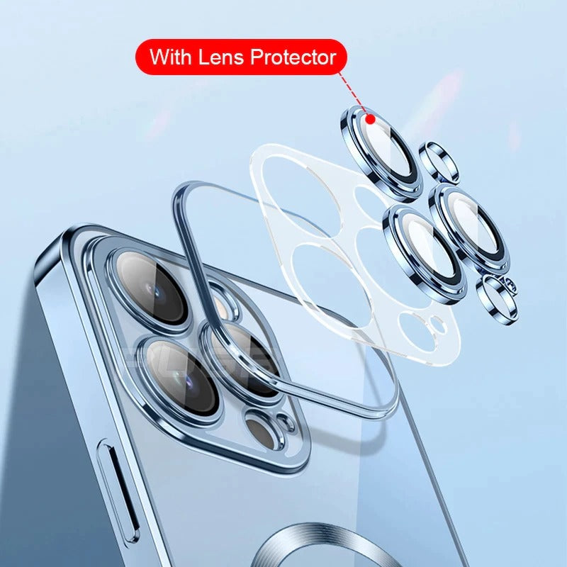 iPhone 15 Series Magsafe Magnetic Transparent Phone Case With Lens Protector