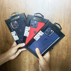 iPhone 16 Series Ferrari Sports Car Logo Side Stitch Leather Cover (Red)