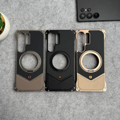 Samsung Galaxy Ultra Series Premium Carbon Leather aluminium Metal Snap On Rotating Stand case