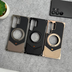 Samsung Galaxy Ultra Series Premium Carbon Leather aluminium Metal Snap On Rotating Stand case