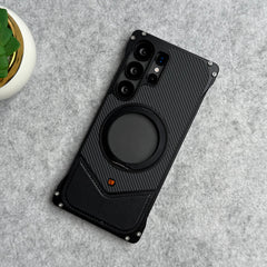Samsung Galaxy Ultra Series Premium Carbon Leather aluminium Metal Snap On Rotating Stand case