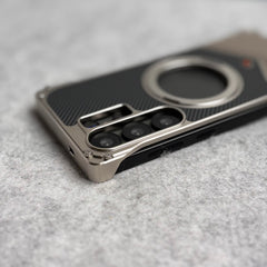 Samsung Galaxy Ultra Series Premium Carbon Leather aluminium Metal Snap On Rotating Stand case