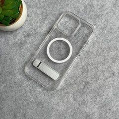 iPhone 15 Series Transparent Bottom Metal Stand MagSafe Supported Case Cover