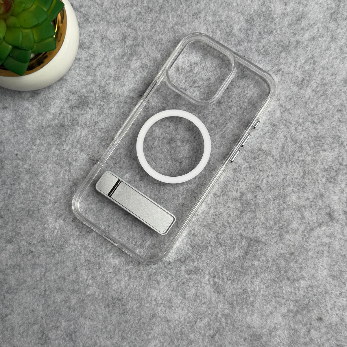 iPhone 15 Series Transparent Bottom Metal Stand MagSafe Supported Case Cover