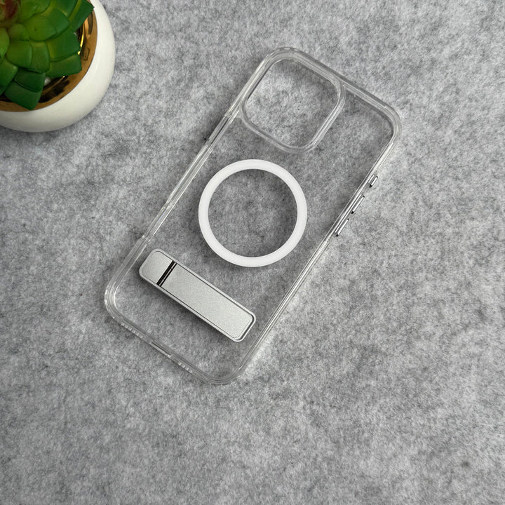 iPhone 16 Series Transparent Bottom Metal Stand MagSafe Supported Case Cover