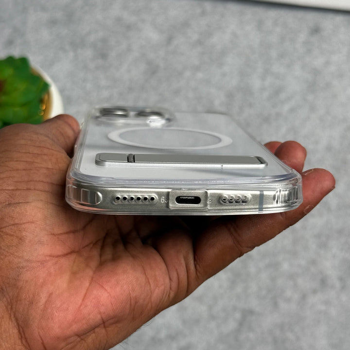 iPhone 16 Series Transparent Bottom Metal Stand MagSafe Supported Case Cover