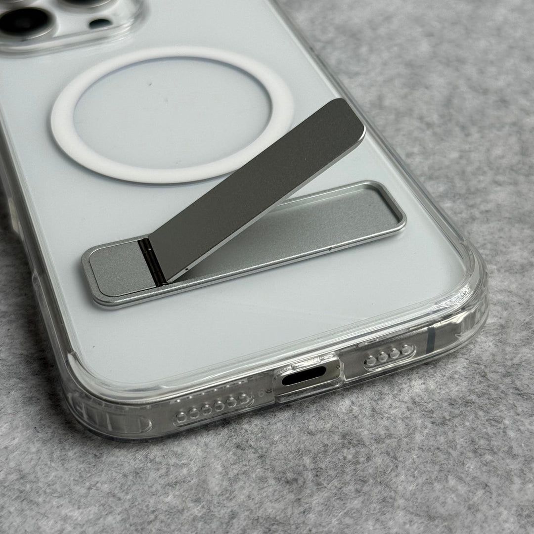 iPhone 16 Series Transparent Bottom Metal Stand MagSafe Supported Case Cover