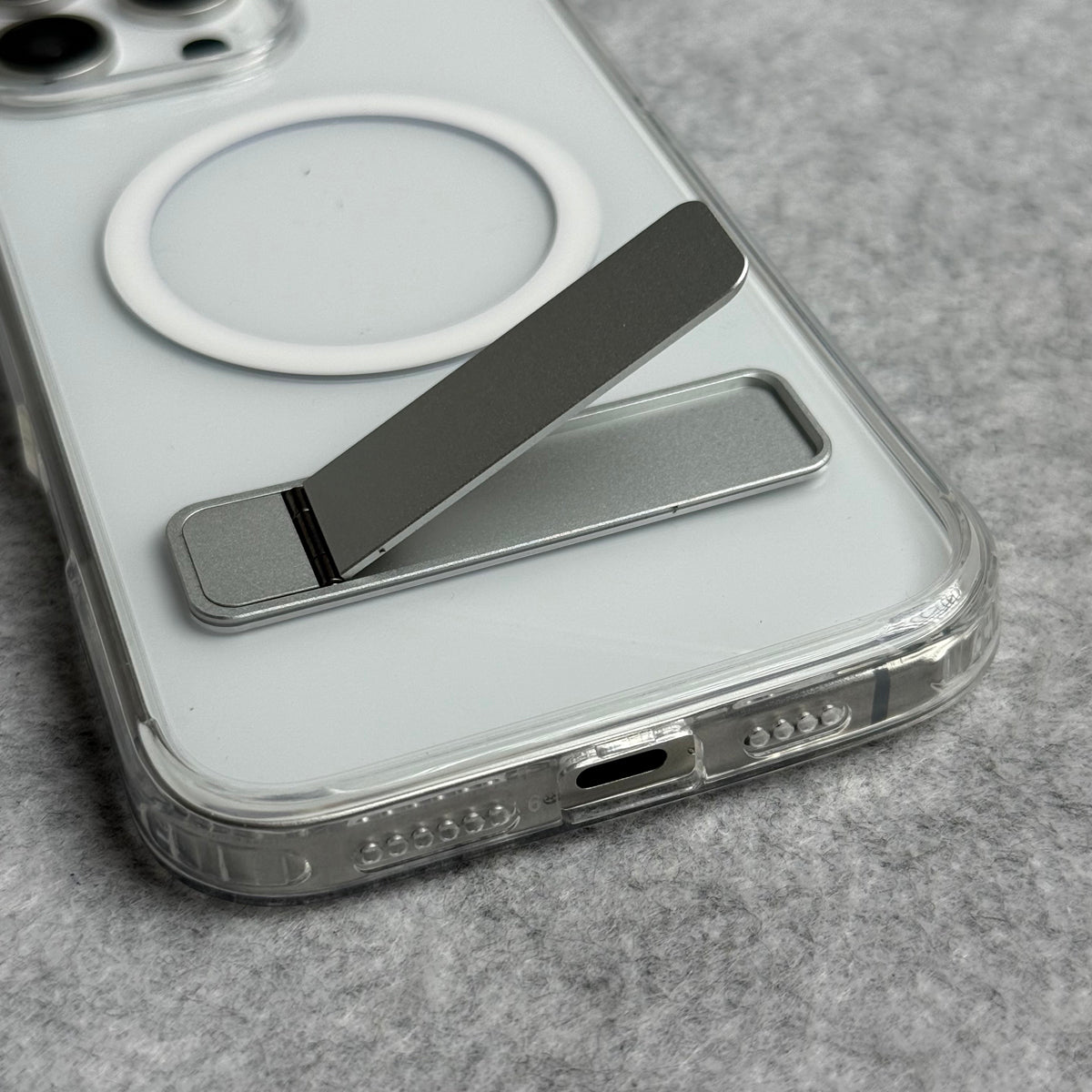 iPhone 15 Series Transparent Bottom Metal Stand MagSafe Supported Case Cover