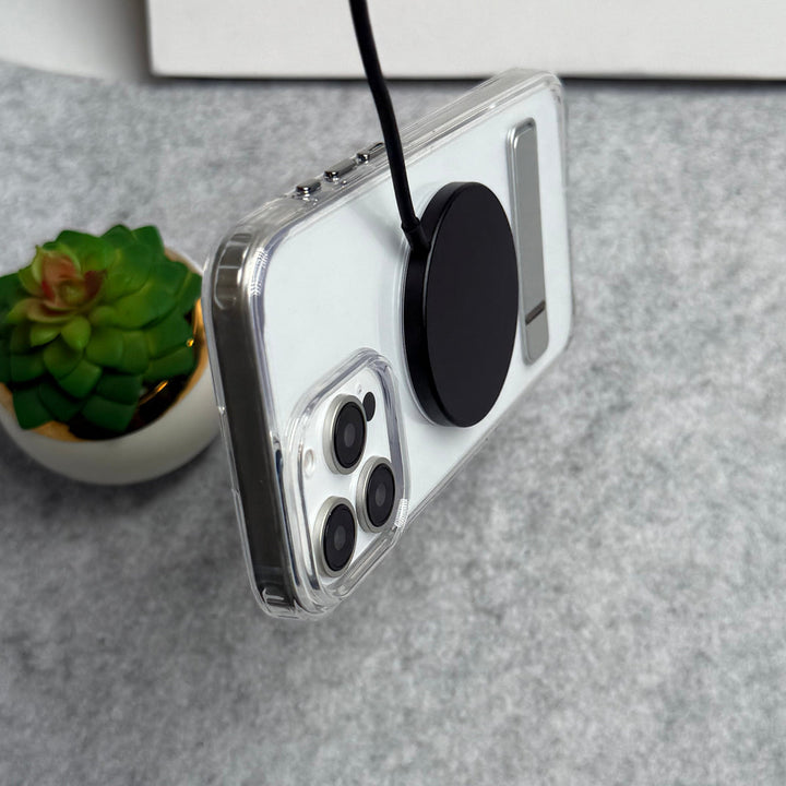 iPhone 16 Series Transparent Bottom Metal Stand MagSafe Supported Case Cover