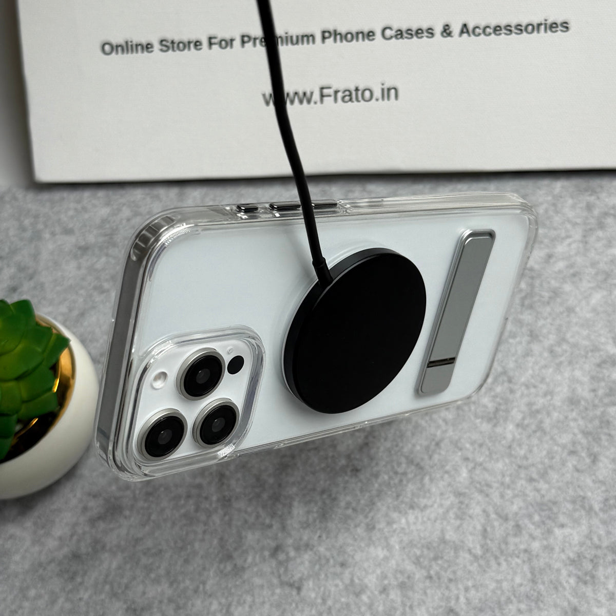 iPhone 15 Series Transparent Bottom Metal Stand MagSafe Supported Case Cover