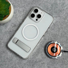 iPhone 15 Series Transparent Bottom Metal Stand MagSafe Supported Case Cover