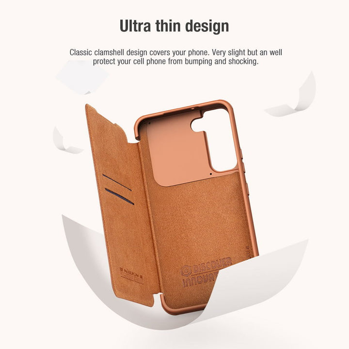 Galaxy S22 Ultra Camera Protection QIN Leather Flip Case (Brown)