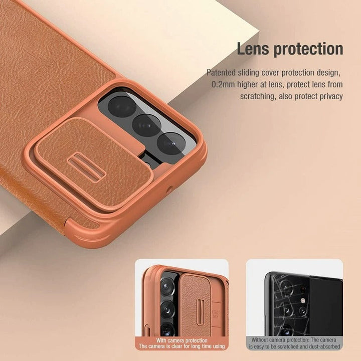 Galaxy S22 Ultra Camera Protection QIN Leather Flip Case